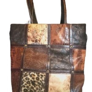 Ladies Leather Bag With Various Allover Animal Prints Stitched Patchwork Squares